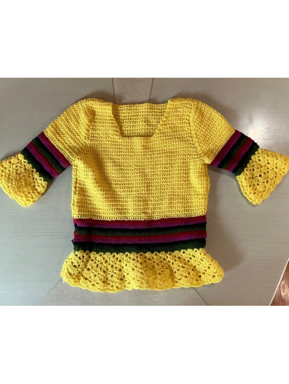 Vintage Crochet Jumper Handmade Marigold Rainbow Stripe